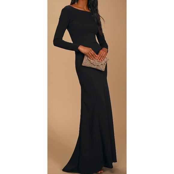 LULU'S 2x Plus Wait For Me Black Long Sleeve Mermaid Formal Maxi Dress NEW B22 - Picture 1 of 8